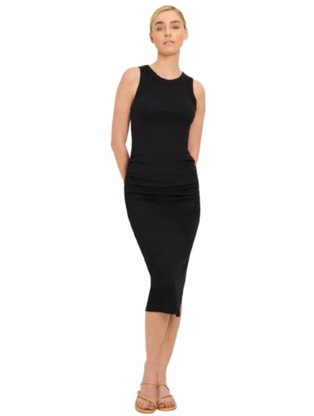 MICHAEL STARS Women's Wren Ribbed Midi Dress Large Black Stretch Sleeveless NWT